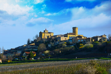 Oingt village in Beaujolais land during a sunny day