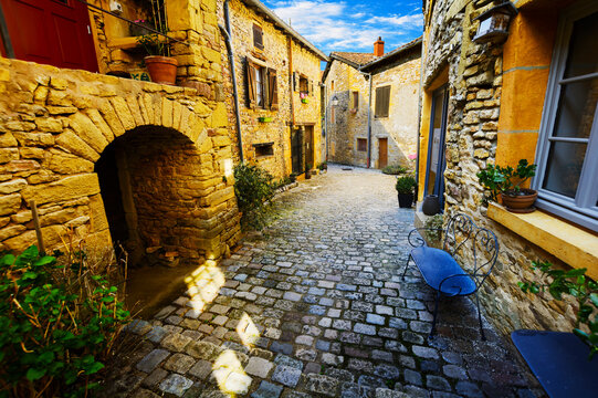 Oingt village in Beaujolais land and his small steet