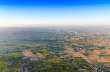 Vineyards and village in Beaujolais land