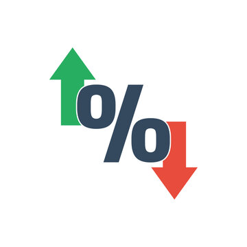 percent sign with green up and red down arrows, inflation or tax vector icon