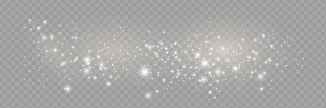 The dust sparks and golden stars shine with special light. Sparkling magical dust particles. Vector sparkles on a transparent background.