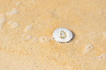 Close up cryptocurrency in payment city hotel. Wallet coins more popular in global business economics