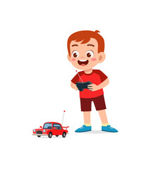 little boy play with remote control toy car