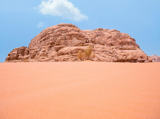 Scenic view from Wadi Rum rocky desert, in Jordan. Desert landscape