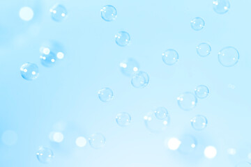 Beautiful Natural Freshness of Transparent Blue Soap Bubbles Background	