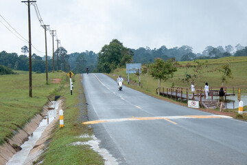 Beautiful nature with trees and mountains, waterfalls. It is a tourist destination for a vacation.