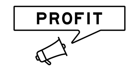 Megaphone icon with speech bubble in word profit on white background