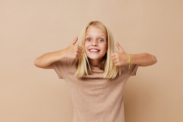 Positive little girl blank space for logo design lifestyle concept