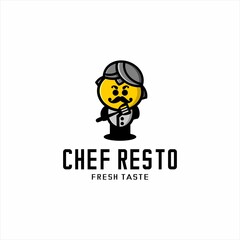 vector illustration of restaurant logo, cartoon chef wearing a javanese hat blank and fried tools