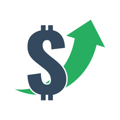 dollar sign with green up arrow, rising trend