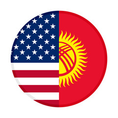 round icon with america and kyrgyzstan flags isolated on white background
