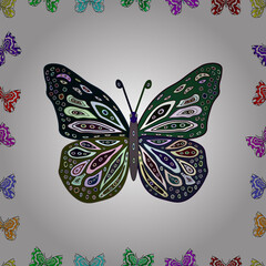 Seamless pattern with interesting doodles on colorfil background. Vector illustration.