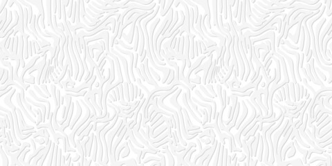 Fototapeta premium Zebra striped wallpaper with relief. Tribal pattern embossing, seamless pattern of animal skins. Monochrome white texture, wildlife print for fabric, wrappers, paper. Vector illustration