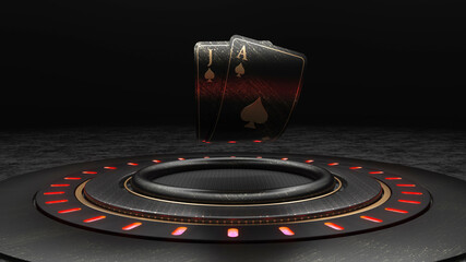 Blackjack Casino Poker Cards On Luxury Black Stage - 3D Illustration