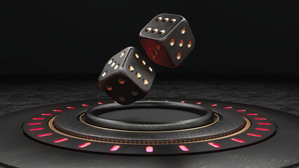 Dices Concept On Luxury Black Stage - 3D Illustration