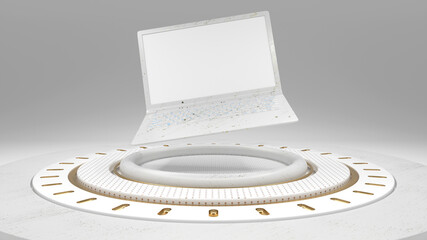 Luxury White Laptop On White Stage - 3D Illustration