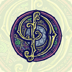 Hand Lettering D victorian mandala style illustration