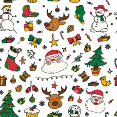 new year drawings icons, large set of festive clip-art graphics. Christmas design elements. Childish cute style