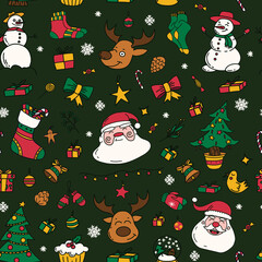 new year drawings icons, large set of festive clip-art graphics. Christmas design elements. Childish cute style