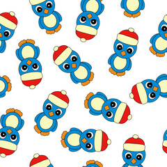 Seamless Pattern with Penguin on White Background.