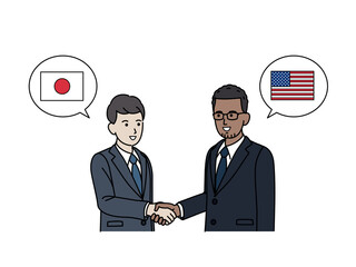 黒人と握手をする日本のビジネスマン　アメリカ人　外国人　渡米　来日　ビジネス