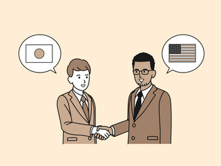 黒人と握手をする日本のビジネスマン　アメリカ人　外国人　渡米　来日　ビジネス