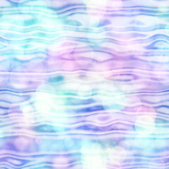 Seamless seventies tie dye stripe bokeh texture. Hippie summer wavy striped repeat background with ink dyed effect.