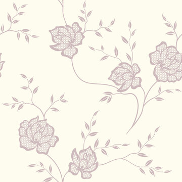 seamless pattern of flowers, branches and leaves