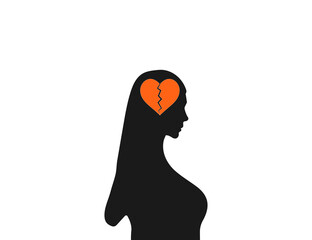 Woman, broken heart icon. Vector illustration. Flat design.
