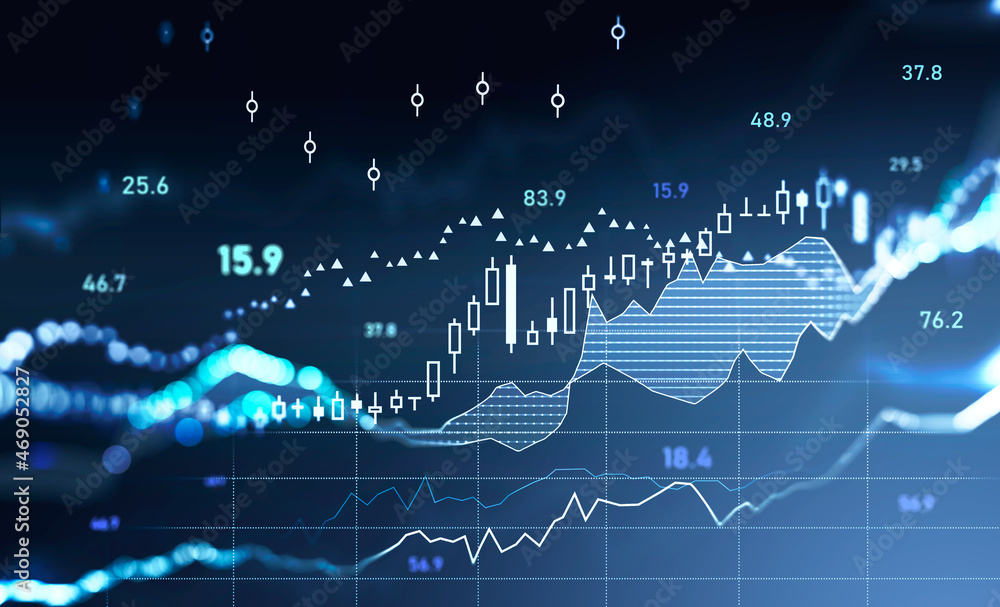 Aufkleber graph changes lines and bars with rising candlesticks and numbers