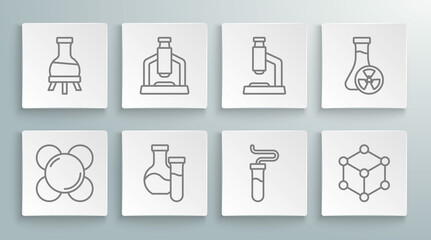 Set line Molecule, Microscope, Test tube, with toxic liquid and icon. Vector