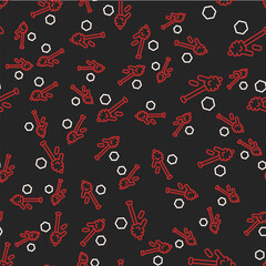 Line Honey dipper stick icon isolated seamless pattern on black background. Honey ladle. Vector