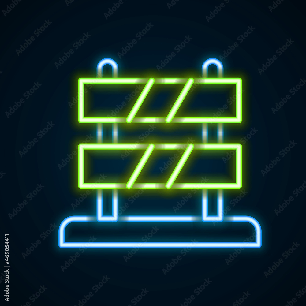 Poster glowing neon line end of railway tracks icon isolated on black background. stop sign. railroad buffe
