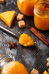 Sweet homemade pumpkin jam in jar