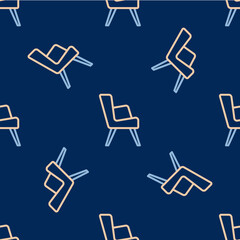 Line Armchair icon isolated seamless pattern on blue background. Vector