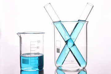 Liquid in transparent measuring vessels, close-up