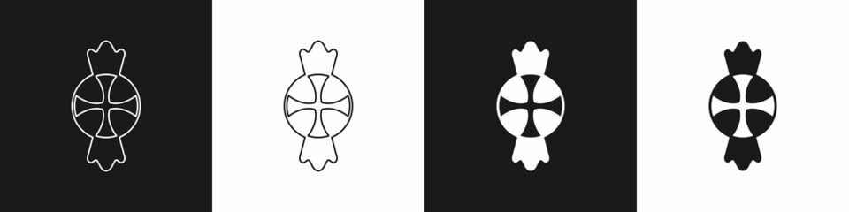Set Candy icon isolated on black and white background. Merry Christmas and Happy New Year. Vector