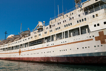 The hospital ship in sunny weather in Sevastopolskoy Bay