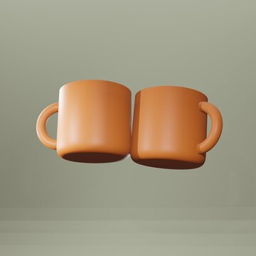 Two Orange Color Mugs are in a Toast 3d Model. Suitable as a celebration image to add to the excitement of the party atmosphere