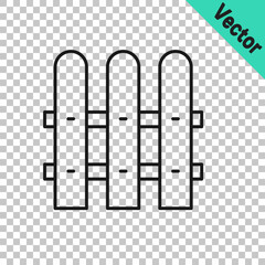 Black line Garden fence wooden icon isolated on transparent background. Vector