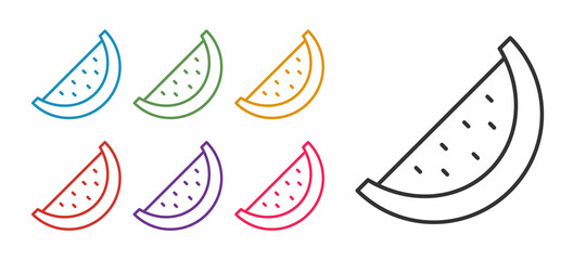 Set line Watermelon icon isolated on white background. Set icons colorful. Vector