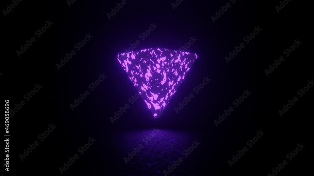 Poster abstract pyramid with neon glowing spots in a dark space. seamless loop abstract motion graphic conc