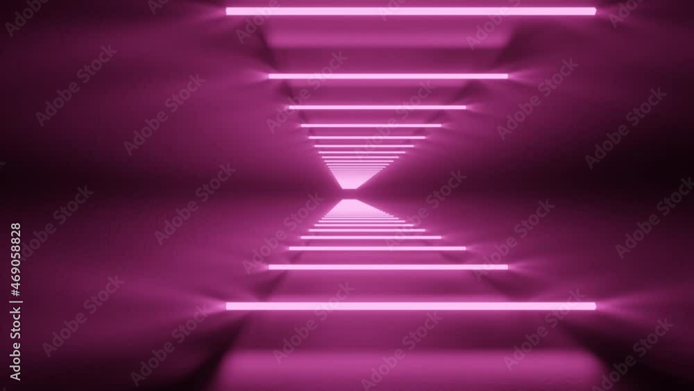 Poster horizontal pink neon lights in abstract 3d rendered tunnel. light corridor in dark space with reflec