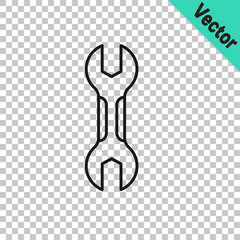 Black line Wrench spanner icon isolated on transparent background. Spanner repair tool. Service tool symbol. Vector