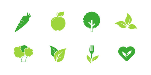 Set of vegan organic bio icons.