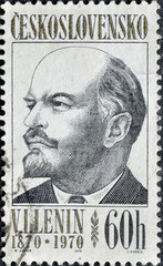 Cancelled postage stamp printed by Czechoslovakia, that shows Portrait of Vladimir Ilic Lenin,...