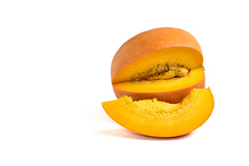 sliced pumpkin isolated on white background. Side view. High quality photo. power supply on decision to isolate itself