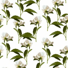 Seamless floral pattern, white peony flowers on a white background. Design for wallpaper, fabric, wrapping paper, cover and more. 