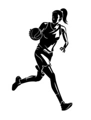 Women's Basketball, Dribbling Action Shadowed Illustration