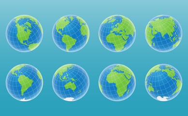 Set 3D Globes with World Maps vector EPS10.
